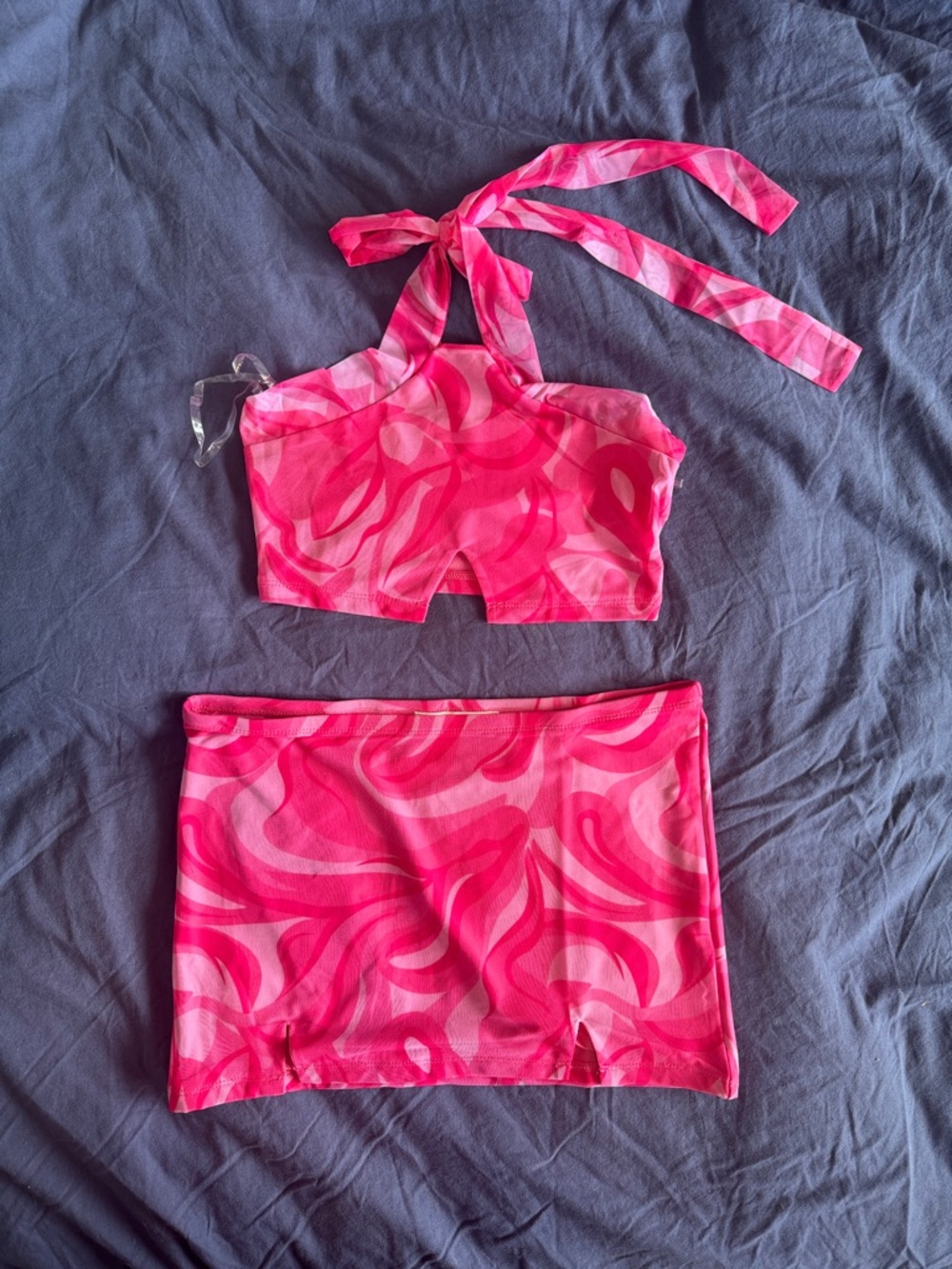 Pink Swirl Print Mini Skirt And Top - Women